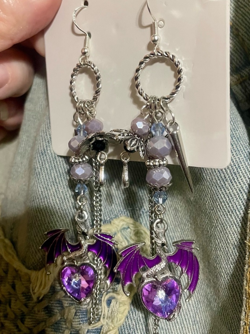 Artisan Fantasy Purple Dragon Heart Dangle Earrings - Picture 8 of 10